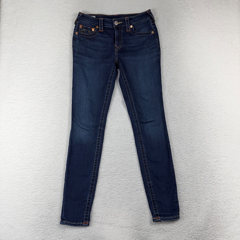 True Religion Jennie Curvy Mid Rise Skinny Thick Stitch Jeans Size 28 (27x28)